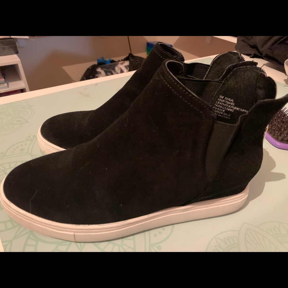Black suede sneaker boot wedge